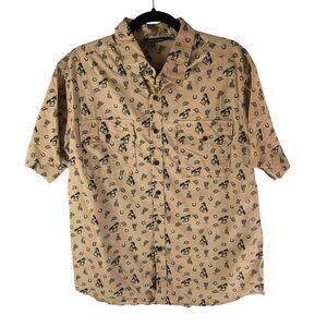 Mountain and Isles Mens Button Down Shirt Cowboy Horse Western Cactus Beige L?
